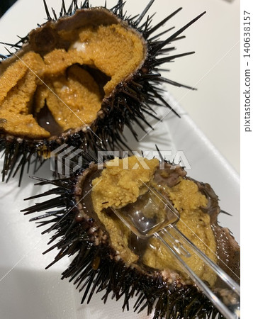 新鮮海鮮:帶殼海膽,已剝殼 | 高端食材和海鮮菜餚 新鮮海鮮:帶殼海膽,已剝殼 | 高端食材和海鮮菜餚 140638157