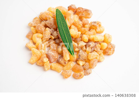 Frankincense or olibanum aromatic resin isolated on white background used in incense and perfumes. 140638308