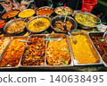 Variety of authentic Thai street food and Southern Thai curries at a local market stall 140638495