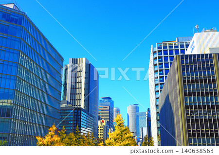 View of Sakuradori Ginkgo Tree Avenue and skyscrapers in front of Nagoya Station, Nagoya City, Aichi Prefecture 140638563