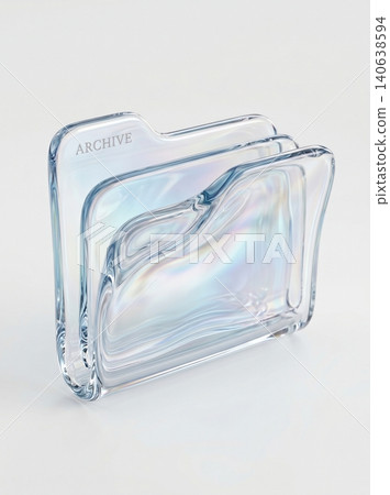 Transparent glass folder icon labeled archive with iridescent reflections on a clean white background for modern digital organization Transparent glass folder icon labeled archive with iridescent reflections on a clean white background for modern digital organization 140638594