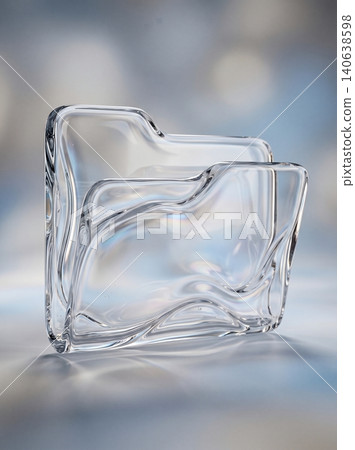 Abstract transparent glass folder icon representing digital data management and organization concepts with soft refractive lighting Abstract transparent glass folder icon representing digital data management and organization concepts with soft refractive lighting 140638598