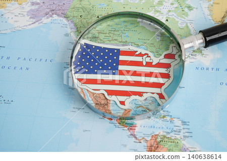 Bangkok, Thailand  May 15, 2022 Magnifying glass on world map. 140638614