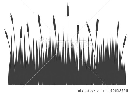Swamp grass reed silhouette. Vector tall cattails. Water plants near river and lake bank isolated on white background. Bulrush high foliage flat illustration 140638796