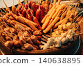 Delicious traditional Asian grilled meat skewers at a local street food market 140638895