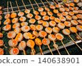 Delicious traditional Asian grilled meat skewers at a local street food market 140638901