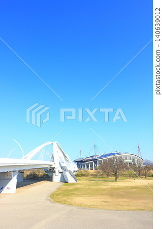 A view of Toyota Stadium and Toyota Bridge in Toyota City, Aichi Prefecture. A view of Toyota Stadium and Toyota Bridge in Toyota City, Aichi Prefecture. 140639012