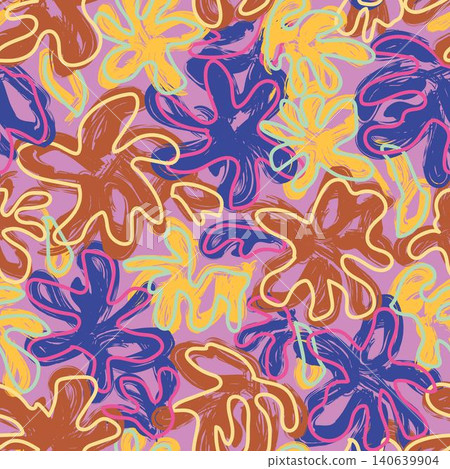 Brush stroke floral textile pattern design in purple for fashion and home textiles Brush stroke floral textile pattern design in purple for fashion and home textiles 140639904