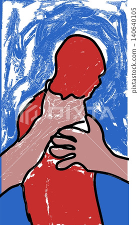 Red Figure Embracing Abstract Self Love Healing Wellness Concept Red Figure Embracing Abstract Self Love Healing Wellness Concept 140640105