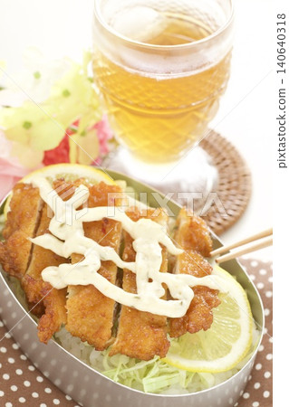 Nanban chicken cutlet bento and iced tea Nanban chicken cutlet bento and iced tea 140640318