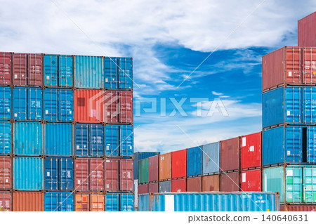 Container logistic. Cargo and shipping business. Container ship for import and export logistic. Container freight station. Logistic industry from port to port. Container at harbor. Sea freight concept Container logistic. Cargo and shipping business. Container ship for import and export logistic. Container freight station. Logistic industry from port to port. Container at harbor. Sea freight concept 140640631