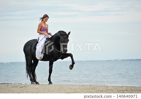 riding girl and horse riding girl and horse 140640971