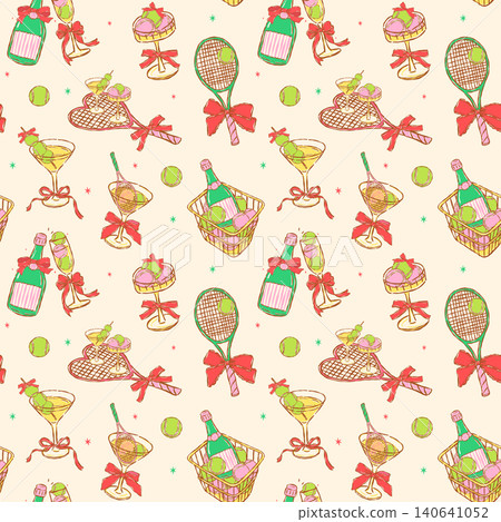 Seamless Pattern Tennis Ball Cocktail Coquette Preppy Martini Margarita Champagne Drinks Retro Vintage Hand Drawn Whimsical Girly Seamless Pattern Tennis Ball Cocktail Coquette Preppy Martini Margarita Champagne Drinks Retro Vintage Hand Drawn Whimsical Girly 140641052