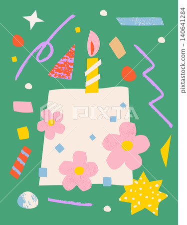 Childlike Pure Artistic Paper Collage Birthday Cake Happy Birthday Celebration Illustration Childlike Pure Artistic Paper Collage Birthday Cake Happy Birthday Celebration Illustration 140641284
