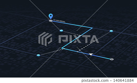 GPS tracking system to navigate and find way around the city. Directions to different locations. City street map with various points of interest. Vector illustration GPS tracking system to navigate and find way around the city. Directions to different locations. City street map with various points of interest. Vector illustration 140641884