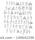 set of people doing activities illustration vector sketch with black lines 140642296