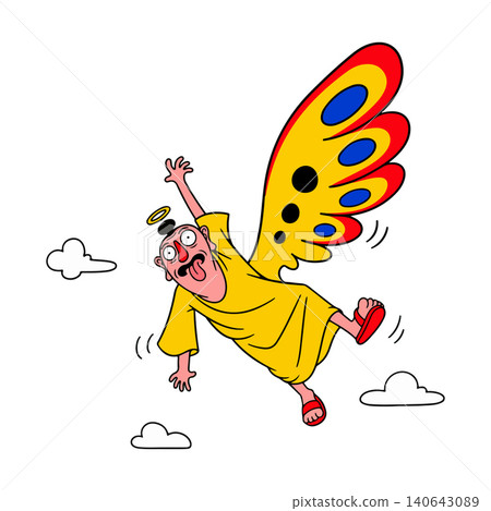 Cartoon Angel Falling with Butterfly Wings Cartoon Angel Falling with Butterfly Wings 140643089