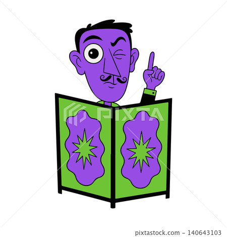 Purple Character Winking Behind a Book Purple Character Winking Behind a Book 140643103
