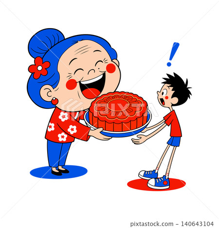 Grandmother gifting a mooncake to her grandson Grandmother gifting a mooncake to her grandson 140643104