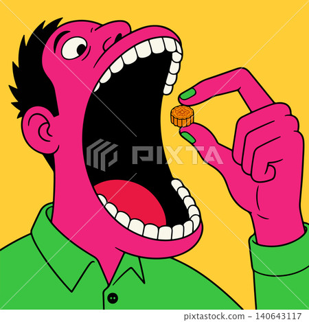 Man about to eat a mooncake Man about to eat a mooncake 140643117
