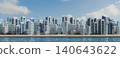 3D Three-Dimensional Illustration of Modern City Skyline with Skyscrapers and Waterfront 140643622