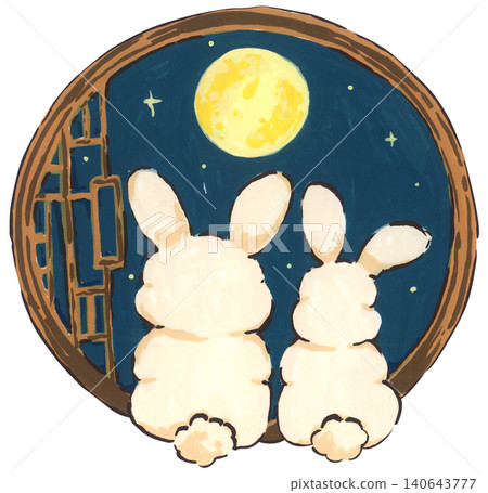 Mid Autumn rabbit illustration set, cute bunny character with mooncake and lantern, Chinese moon festival celebration, traditional oriental culture symbol, whimsical hand drawn greeting card design. Mid Autumn rabbit illustration set, cute bunny character with mooncake and lantern, Chinese moon festival celebration, traditional oriental culture symbol, whimsical hand drawn greeting card design. 140643777