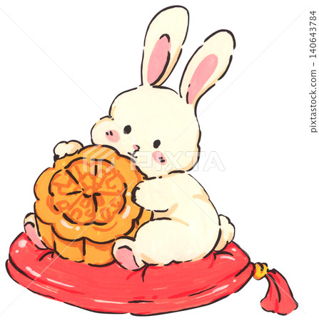 Mid Autumn rabbit illustration set, cute bunny character with mooncake and lantern, Chinese moon festival celebration, traditional oriental culture symbol, whimsical hand drawn greeting card design. Mid Autumn rabbit illustration set, cute bunny character with mooncake and lantern, Chinese moon festival celebration, traditional oriental culture symbol, whimsical hand drawn greeting card design. 140643784