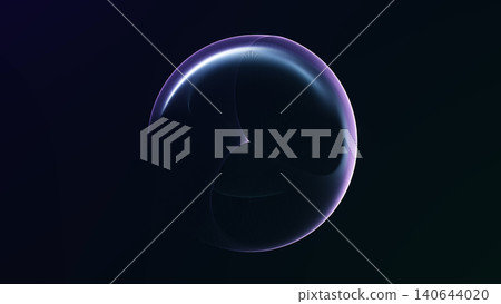 Transparent violet neural sphere with layered internal contours on black, created for machine learning, artificial intelligence, data models and scientific visualizatio 140644020