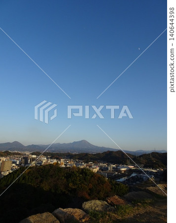 A spectacular panoramic view of Yonago city and Mount Daisen, the highest peak in the Chugoku region, from the castle tower base of Yonago Castle ruins. A spectacular panoramic view of Yonago city and Mount Daisen, the highest peak in the Chugoku region, from the castle tower base of Yonago Castle ruins. 140644398