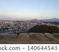 A panoramic view of Mt. Daisen, the highest peak in the Chugoku region, and the city of Yonago, as seen from the castle tower base of Yonago Castle ruins. 140644543
