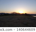 A breathtaking view of the beautiful sunset and gradient sky from the castle tower base of Yonago Castle ruins. 140644609