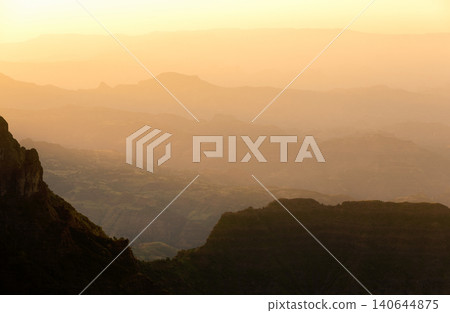 Golden sunset over Simien Mountains National Park Ethiopia Golden sunset over Simien Mountains National Park Ethiopia 140644875