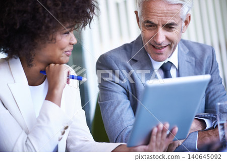 CEO, team and business people in discussion with tablet for teaching at internship in office. Manager, tech and senior mentor coaching happy woman, planning or diverse financial advisors in training CEO, team and business people in discussion with tablet for teaching at internship in office. Manager, tech and senior mentor coaching happy woman, planning or diverse financial advisors in training 140645092