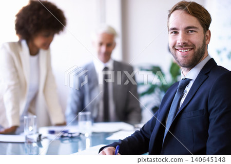 Meeting, portrait and loan for business, man and entrepreneur in bank for startup cashflow. Agreement, male person and owner of company with smile for executive with employee of reserve for finance Meeting, portrait and loan for business, man and entrepreneur in bank for startup cashflow. Agreement, male person and owner of company with smile for executive with employee of reserve for finance 140645148