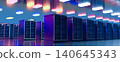 Server. Room servers data center. Backup, mining, hosting, mainframe, farm and computer rack with storage information. Server room data center. 3d render 140645343