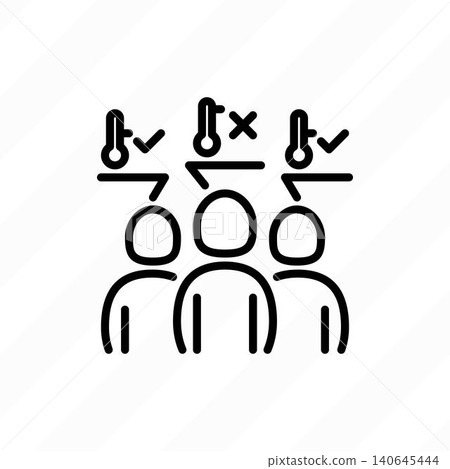 Thermal scan temperature of people's group. Detection of fever. Thin line icon, vector illustration. Thermal scan temperature of people's group. Detection of fever. Thin line icon, vector illustration. 140645444