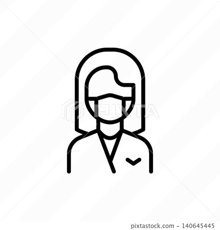 Employee in medical mask, protection from airborne disease, coronavirus, grippe. Thin line icon. Medical equipment. Modern vector illustration. Employee in medical mask, protection from airborne disease, coronavirus, grippe. Thin line icon. Medical equipment. Modern vector illustration. 140645445