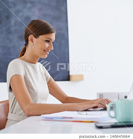 Teacher, woman and laptop for typing in classroom with smile for planning, thinking or idea at desk. Person, computer and happy for course design, lesson or research for education, learning or school Teacher, woman and laptop for typing in classroom with smile for planning, thinking or idea at desk. Person, computer and happy for course design, lesson or research for education, learning or school 140645664