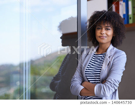Office, portrait and confident businesswoman with smile, pride and professional at window. Balcony, business and happy woman with arms crossed for fresh air, startup and entrepreneur at workplace Office, portrait and confident businesswoman with smile, pride and professional at window. Balcony, business and happy woman with arms crossed for fresh air, startup and entrepreneur at workplace 140645730