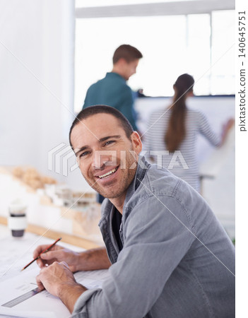 Portrait, smile and blueprint with architect man in office for construction, planning or project management. Architecture, building design and floor plan documents with mature developer in workplace Portrait, smile and blueprint with architect man in office for construction, planning or project management. Architecture, building design and floor plan documents with mature developer in workplace 140645751