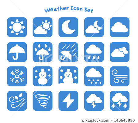 天氣圖示集(20個):晴天、雨天、雪天、刮風、雷暴 天氣圖示集(20個):晴天、雨天、雪天、刮風、雷暴 140645990