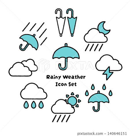 Simple and easy-to-use rainy day icon set | Umbrella, rain clouds, weather 140646151