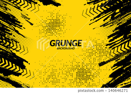 Abstract Grunge Frame Background with Halftone Dots. Yellow and Black Urban Vector Texture. Urban Distressed Texture and Arrow Elements. Abstract Grunge Frame Background with Halftone Dots. Yellow and Black Urban Vector Texture. Urban Distressed Texture and Arrow Elements. 140646271