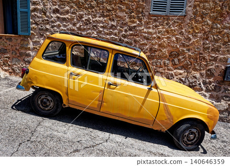 Vintage Yellow Renault in Deia - Mallorca, Spain Vintage Yellow Renault in Deia - Mallorca, Spain 140646359