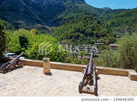 Cannon on church grounds in Deia village, Mallorca island, Spain Cannon on church grounds in Deia village, Mallorca island, Spain 140646360