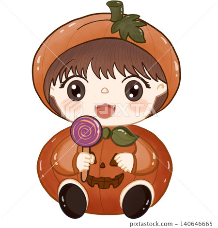 Little cute boy with pumpkin costume Halloween Little cute boy with pumpkin costume Halloween 140646665