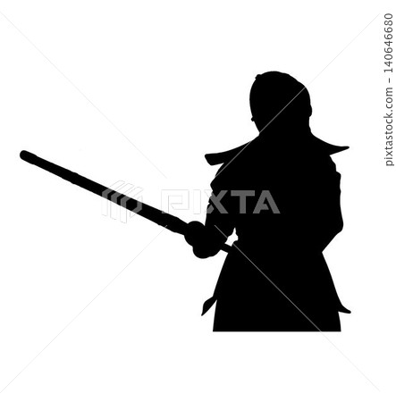 upper body silhouette of a man practicing kendo upper body silhouette of a man practicing kendo 140646680