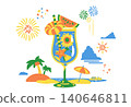 Glass juices filled with fun summer motifs 140646811