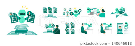 An illustrated set of AI interview and HR recruitment solutions. Ideal for explaining efficient job seeker selection and digital transformation (DX). An illustrated set of AI interview and HR recruitment solutions. Ideal for explaining efficient job seeker selection and digital transformation (DX). 140646918