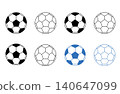 A set of simple line art vector illustrations of a soccer ball viewed from the front. 140647099